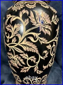 Chinese Black and Gold Tapestry Porcelain Vase 10.5