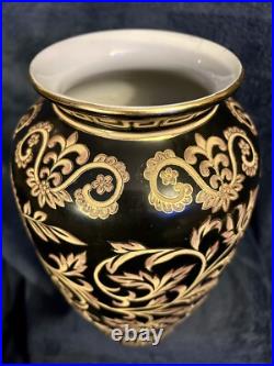 Chinese Black and Gold Tapestry Porcelain Vase 10.5