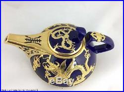 Chinese Dragon Gold Plated Tin Inlay Blue Porcelain Tea Set for 6 Jin Xiang Yu