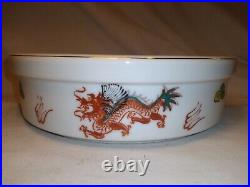 Chinese Dragon Serving Bowl Gold Trim Thick Porcelain Serving Large 8.5