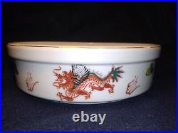 Chinese Dragon Serving Bowl Gold Trim Thick Porcelain Serving Large 8.5