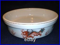 Chinese Dragon Serving Bowl Gold Trim Thick Porcelain Serving Large 8.5