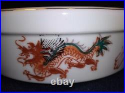 Chinese Dragon Serving Bowl Gold Trim Thick Porcelain Serving Large 8.5