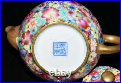 Chinese Enamel Porcelain Handpainted Gilded Flower Pattern Teapot 11267