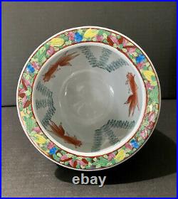 Chinese Famille Verte Oriental Asian Pottery Porcelain Fish Bowl Ceramic Planter