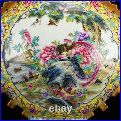 Chinese Gilt Gold Yellow Ground Famille Rose Porcelain Phoenix Vase