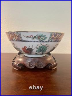 Chinese Guangcai Famile Rose Gilded Rim Roosters Bowl