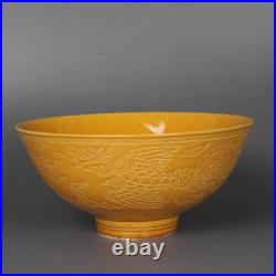 Chinese Handmade Painting Yellow Glaze Porcelain Dragon Bowl
