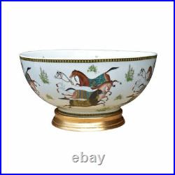 Chinese Horse Porcelain Bowl 14 Diameter with Gold Leaf Base Chinese Horse Porcelain Bowl 14 Diameter with Gold Leaf Base