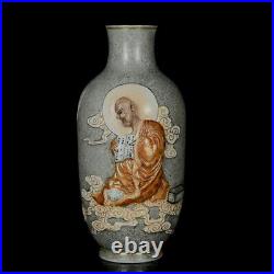 Chinese Ink color Porcelain Gilded Relief Exquisite Arhat Vase 10757