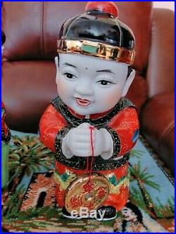 Chinese Jade Girl Gold Boy Porcelain Figurine Mid Century Vintage Ornament 60s