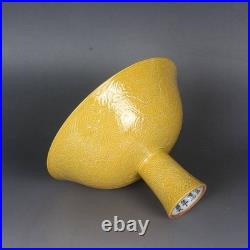 Chinese Ming Xuande Yellow Glaze Porcelain Carved Dragon Design Fruit Plate 6.5