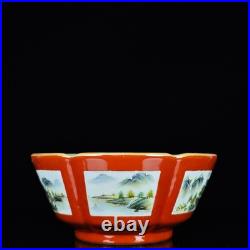 Chinese Pastel Porcelain Gilded Hand Painted Landscape Pattern Bowls 14137