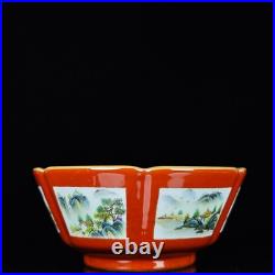 Chinese Pastel Porcelain Gilded Hand Painted Landscape Pattern Bowls 14137