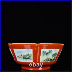 Chinese Pastel Porcelain Gilded Hand Painted Landscape Pattern Bowls 14137