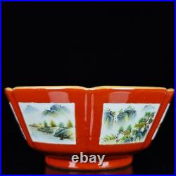 Chinese Pastel Porcelain Gilded Hand Painted Landscape Pattern Bowls 14137