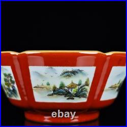 Chinese Pastel Porcelain Gilded Hand Painted Landscape Pattern Bowls 14137