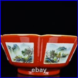 Chinese Pastel Porcelain Gilded Hand Painted Landscape Pattern Bowls 14137