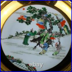 Chinese Pastel Porcelain Hand Painted Exquisite Figures Gilded Plates 7863
