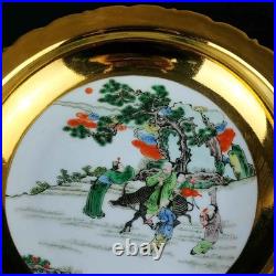 Chinese Pastel Porcelain Hand Painted Exquisite Figures Gilded Plates 7863