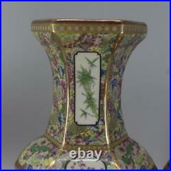 Chinese Porcelain Flowers Famille Rose Draw Gold Flowers Birds Vase Pair