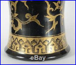 Chinese Porcelain Mirror Black Vase With Gold Gilt Dragons Kangxi Mark 19th C