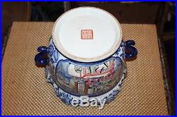 Chinese Porcelain Pottery Planter Bowl With Handles Signed Men Women Gold Trim