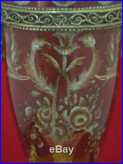 Chinese Porcelain Urn Vase Bronze Crackle Hand Painted & Handmade Gold Trim