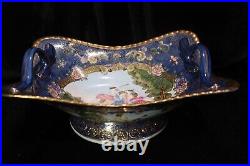 Chinese Rare China Trader Cobalt Blue Embossed Gold Footed Centerpiece Compote