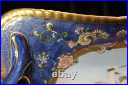 Chinese Rare China Trader Cobalt Blue Embossed Gold Footed Centerpiece Compote