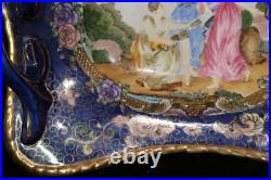Chinese Rare China Trader Cobalt Blue Embossed Gold Footed Centerpiece Compote