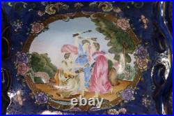 Chinese Rare China Trader Cobalt Blue Embossed Gold Footed Centerpiece Compote