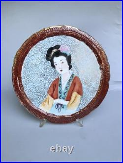 Chinese Republic Period Famille Rose Lady Portrait Round Porcelain Plate Gilted