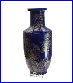Chinese Rouleau Porcelain Vase Gold Gilt Decoration Kangxi Reign Mark