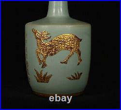 Chinese Song dynasty Ru kiln Porcelain Gilded Handmade Vases 80033