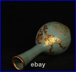 Chinese Song dynasty Ru kiln Porcelain Gilded Handmade Vases 80035