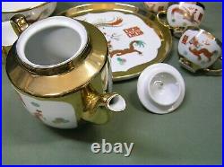 Chinese Tea Set DRAGON Gold Trim Porcelain 10 Tray, Teapot, 4 Tea Cups & Bowl
