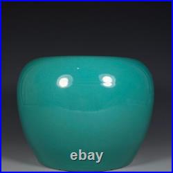 Chinese Turquoise Green Glaze Porcelain Gilded Carved Song Zhu Mei Brush Washer