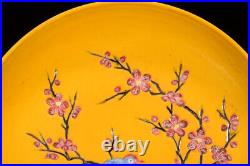 Chinese Yellow glaze Porcelain Hand-Paintde Exquisite Flowers&Birds Plates 16797