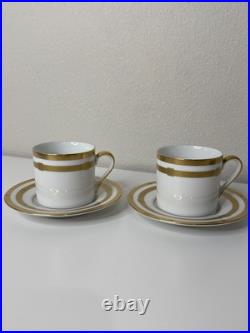 Christian Dior Godron Gaudron Flat Cup & Saucer Set Of 2 White Gold Fine China