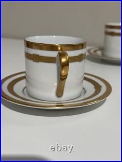 Christian Dior Godron Gaudron Flat Cup & Saucer Set Of 2 White Gold Fine China