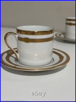 Christian Dior Godron Gaudron Flat Cup & Saucer Set Of 2 White Gold Fine China