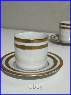 Christian Dior Godron Gaudron Flat Cup & Saucer Set Of 2 White Gold Fine China