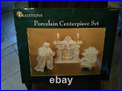 Christmas White Porcelain Gold 6 Piece Centerpiece Set Traditions Collectible NB