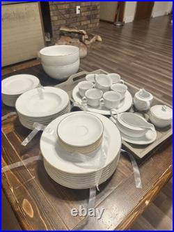 Christopher Stuart Ambassador White Gold Trim Fine China 47 Pc Dinner Set