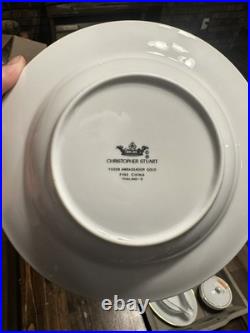 Christopher Stuart Ambassador White Gold Trim Fine China 47 Pc Dinner Set