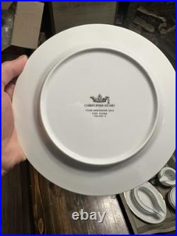 Christopher Stuart Ambassador White Gold Trim Fine China 47 Pc Dinner Set