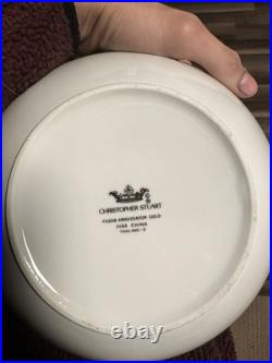 Christopher Stuart Ambassador White Gold Trim Fine China 47 Pc Dinner Set