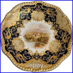 Coalport Antique Named View Gilded Cabinet 9 Plate, Cobalt Blue, Hand Painted