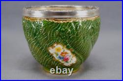 Coalport Floral Green & Gold Creamer & Sugar B & F Birmingham Sterling Rims